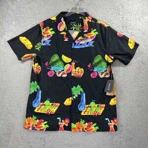Roark Shirt Mens Large‎ Black Hawaiian Tropical Beach Resort Organic Cotton NEW